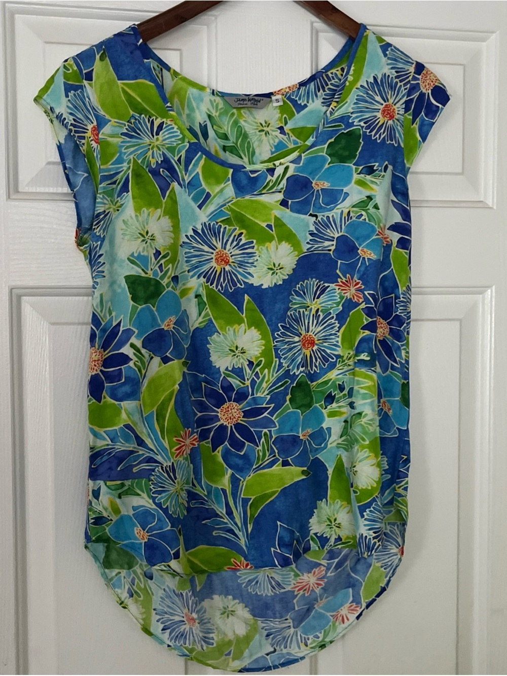 Jams World Scoop Neck Cap Sleeve Top - Blue & Green Small